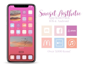 3,000+ Sunset Pastel Aesthetic iOS App Icons Pack | iOS Theme for Phones | Grape Gray Blue Lilac Light Pink Cream Salmon Sky Blue Pink