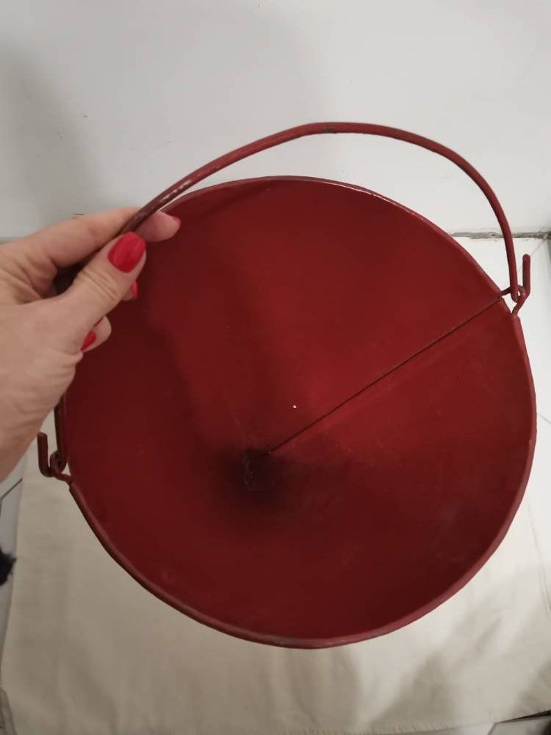 Vintage Fire Bucket Cone Shape Red Metal Flower Pot Industrial Etsy
