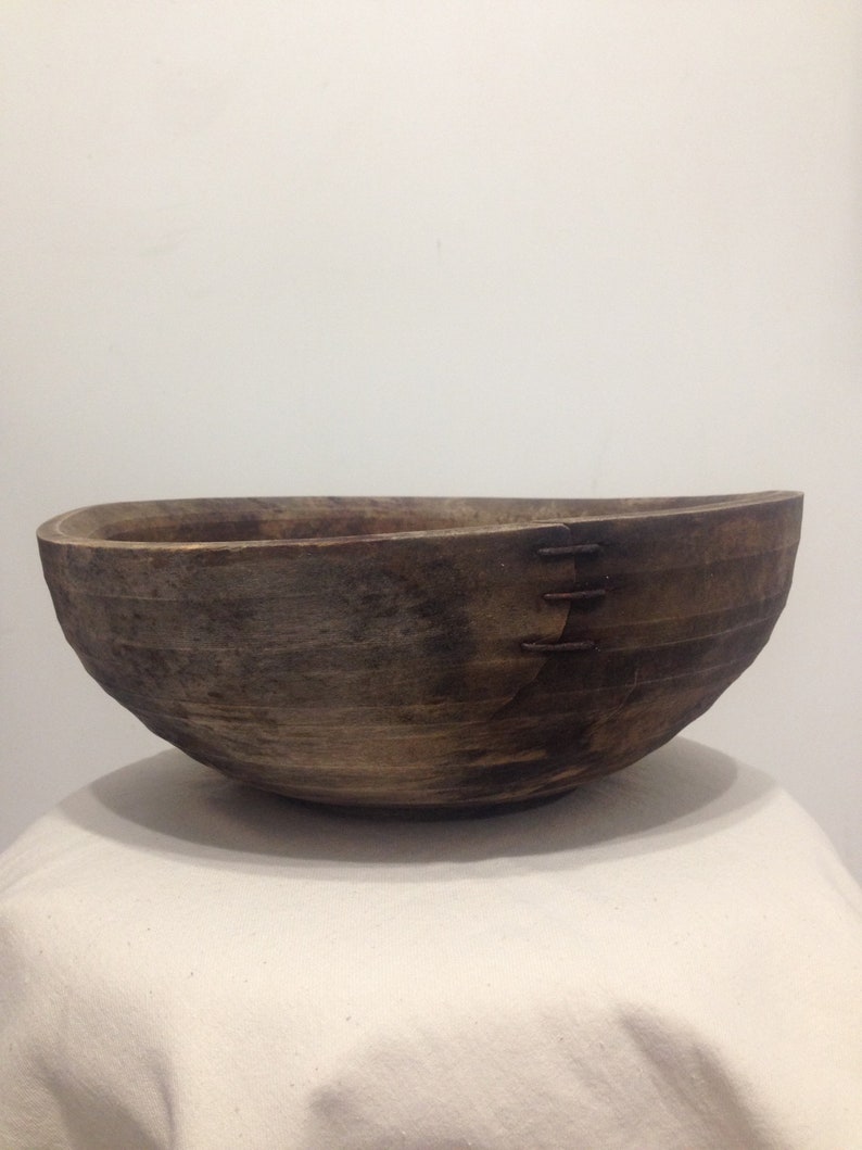 Antique Wood Dough Bowl Vintage Wooden Primitive Round Bowl Etsy