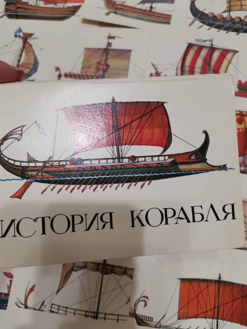 Vintage Nautical postcards Set of 32 Cards Ships Drawing USSR Collage Photos