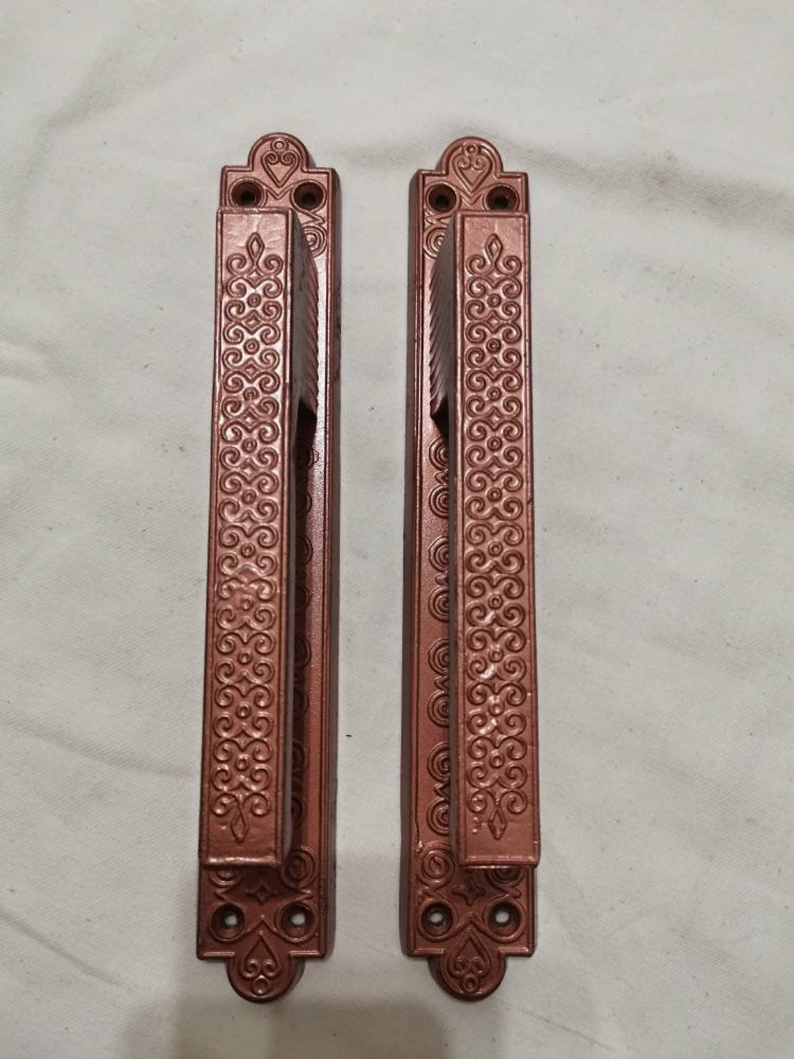Vintage Door Handle Pulls Carved Pair French Door Metal Bronze Etsy