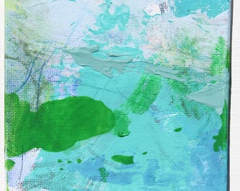 Pequeña pintura abstracta original, arte moderno y colorido, 4 x 4 pulgadas.