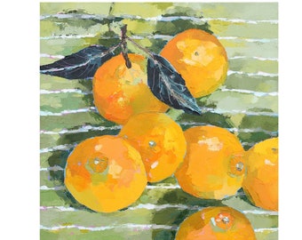 fruit oil painting, oranges, tablescape painting, new home warming gift, fruit lover gift, kitchen art decor .. Oranges on Stripes