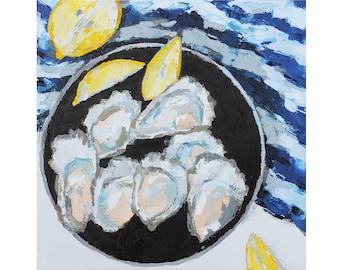 oyster painting, seafood oil painting, oysters and lemons, food painting, kitchen art, lemon kitchen decor, food lover .. Oysters and Lemons