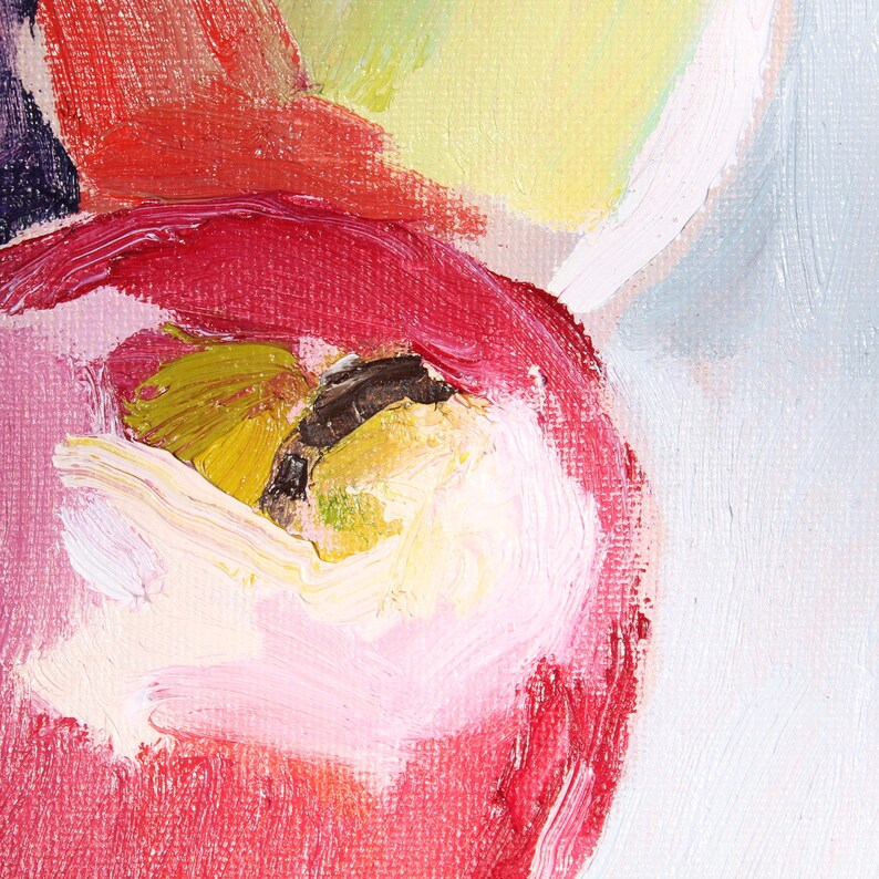 Still Life Apples Oil Painting, Small Unframed Oil Painting on Canvas