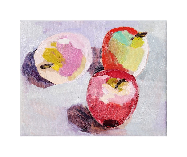 Still Life Apples Oil Painting, Small Unframed Oil Painting on Canvas