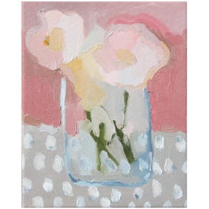 country cottage decor, oil painting peach flowers, romantic floral, parisian chic, floral painting .. Peach Blossom on Spots