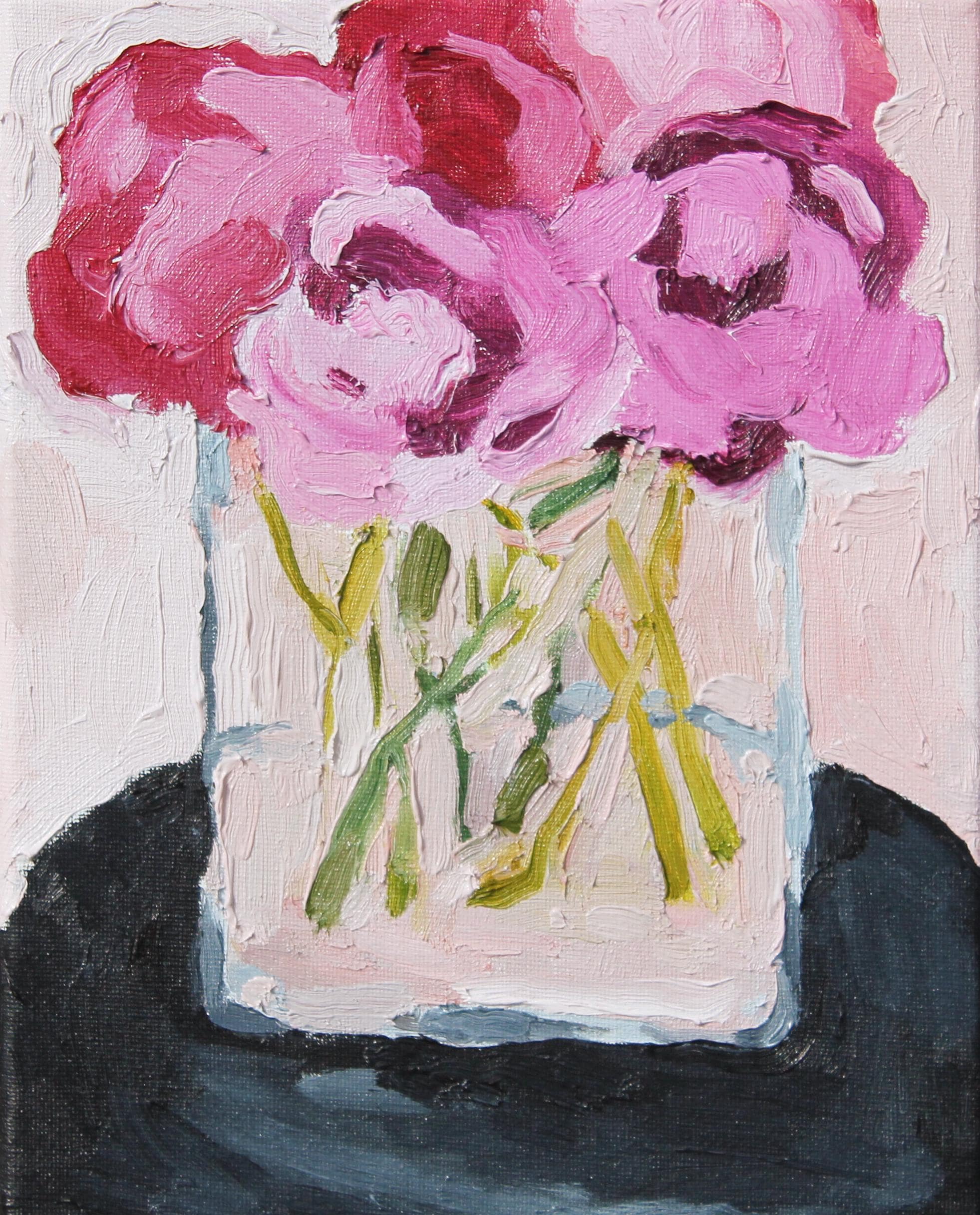 バラの油絵、ピンクのパリのシックな花の絵 - Etsy 日本