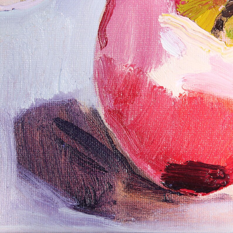 Still Life Apples Oil Painting, Small Unframed Oil Painting on Canvas