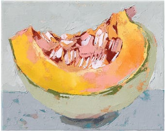 oil painting of pumpkin slice, still life vegetable, 8x10 canvas