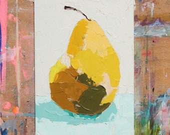 pear painting, oil painting pear, still life fruit, yellow pears, original art, fruit painting, kitchen art, kitchen decor .. Golden Pear