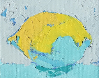 oil painting lemon, small original art unframed