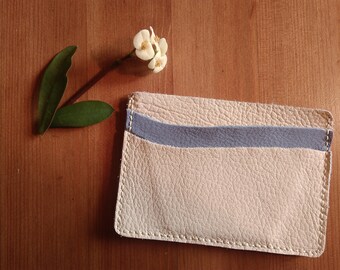 Leather cardholder - vanilla&blue