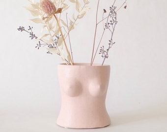 Boob Planter Boobs Vase Body Vases w/ Drainage [Speckled Matte Pink Ceramic] Nude Woman Vase Female Form Boobie Breast Bust Flower Pot Decor