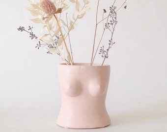 EU Boob Pot Boobie Planter Boob Vase w/ Drainage [Speckled Matte Pink Ceramic] Female Form Body Vase Bust Plant Pot Woman Figure