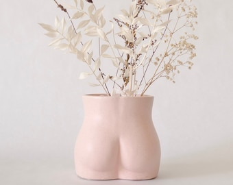 Butt Vase Butt Planter Body Vases w/ Drainage [Speckled Matte Pink Ceramic] Booty Female Form Bum Small Cute Flower Plant Pot Woman Pottery