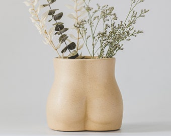 EU Butt Vase Booty Planter Body Vase w/ Drainage [Speckled Matte Ceramic] Bum Female Form Small Cute Flower Plant Pot Woman