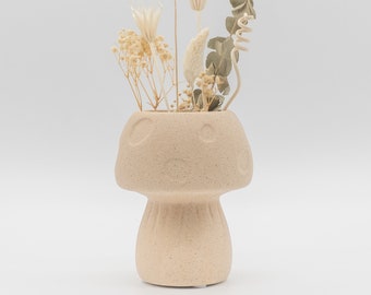 Mushroom Decor Vase Textured Sand Handmade Ceramic Flower Plant Pot Indoor Planter Modern Boho Cottagecore Room Decor Cute Vintage Gift