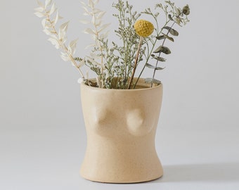 EU Boob Pot Boobie Planter Boob Vase met drainage [Gespikkeld mat zandkleurig keramiek] Vrouwelijke vorm Lichaamsvaas Buste Plantenpot Vrouw