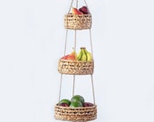3 Tier Hanging Basket Boho Chic Decor Hanging Woven Basket Fruit Basket Kitchen Storage and Organizer Decor Wicker Seagrass Basket