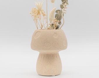 EU Mushroom Shaped Vase Textured Sand Handmade Retro Ceramic Flower Vase Indoor Plant Pot Succulent Cottagecore Room Decor Cute Vintage Gift