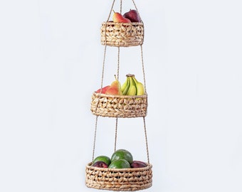 Hanging Fruit Basket 3 Tier Baskets Woven Tiered Kitchen Storage Organizer Planter