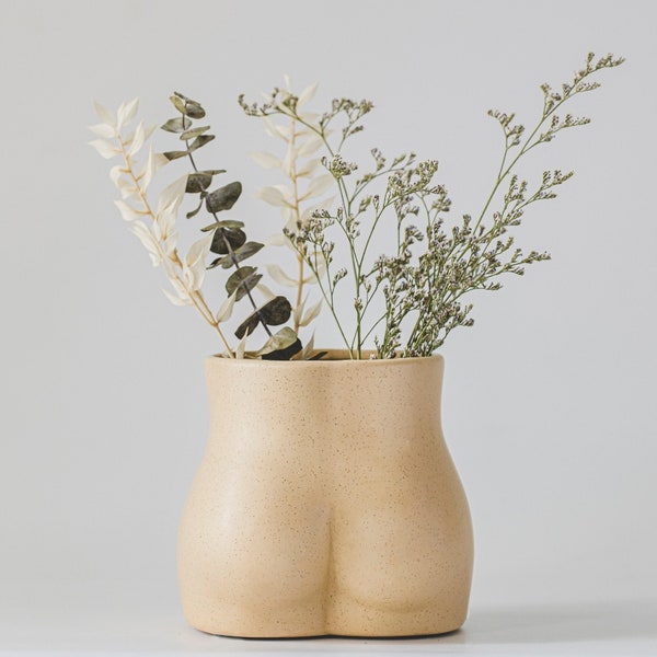 EU Butt Vase Booty Planter Body Vase w / Drainage [Gesprenkelte Matte Keramik] Bum Weibliche Form Kleine niedliche Blumen Blumentopf Frau
