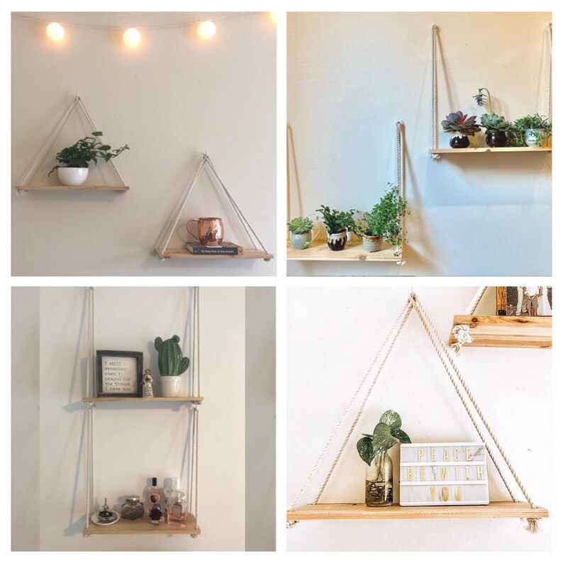 Hanging Shelves Rope Hanging Shelf Set of 2 w/ Hooks image 10