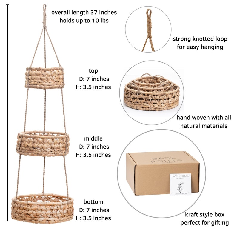 3 Tier Hanging Basket Boho Chic Decor Hanging Woven Basket Etsy