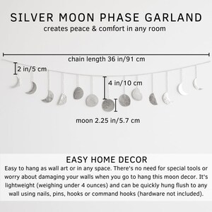 Moon Phase Wall Hanging, Moon Decor Handmade Hammered Metal 36 Silver Garland 13 Moons Phases of the Moon Cycle, Boho Home Lunar Wall Art image 5