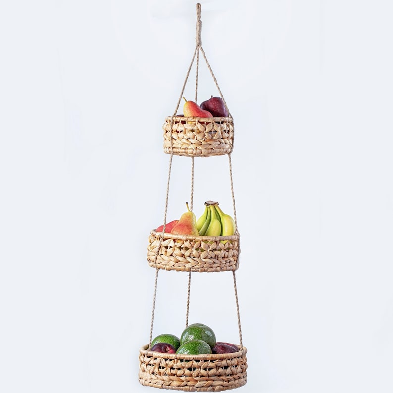 Hanging Fruit Basket 3 Tier Baskets Woven Tiered Kitchen Storage Organizer Planter