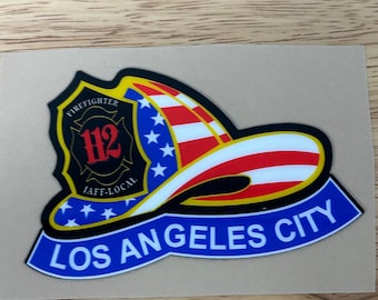 Los Angeles City Fire Department LA fire department LAFD helmet decals stickers Uv laminated - back glass decal car sticker - Patriotic flag