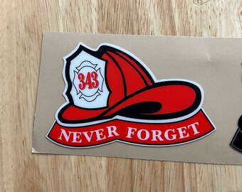 NEVER FORGET 343 Fire Department Helmet Decals Stickers Window