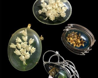 Japanese Vintage Lily-of-the-Valley Flower Resin Jelly Brooch