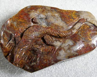 3.49oz. Natural Gold&Red Pietersite Lizard Carving,Chatoyant Carved Gemstone b2527