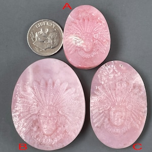 Natural Pink Opal Indian Head Sculpture Carving Pendant/Carved Gemstone Z573