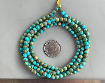 28" Stabilized Bamboo Mountain Hubei Turquoise Round Beads 4mm for Jewelry Making 712mm 75ct A1161