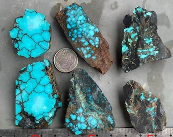 Losa de mineral en bruto de turquesa natural de la montaña Nube Azul de Hubei / Rebanada de roca de materia prima 02-420