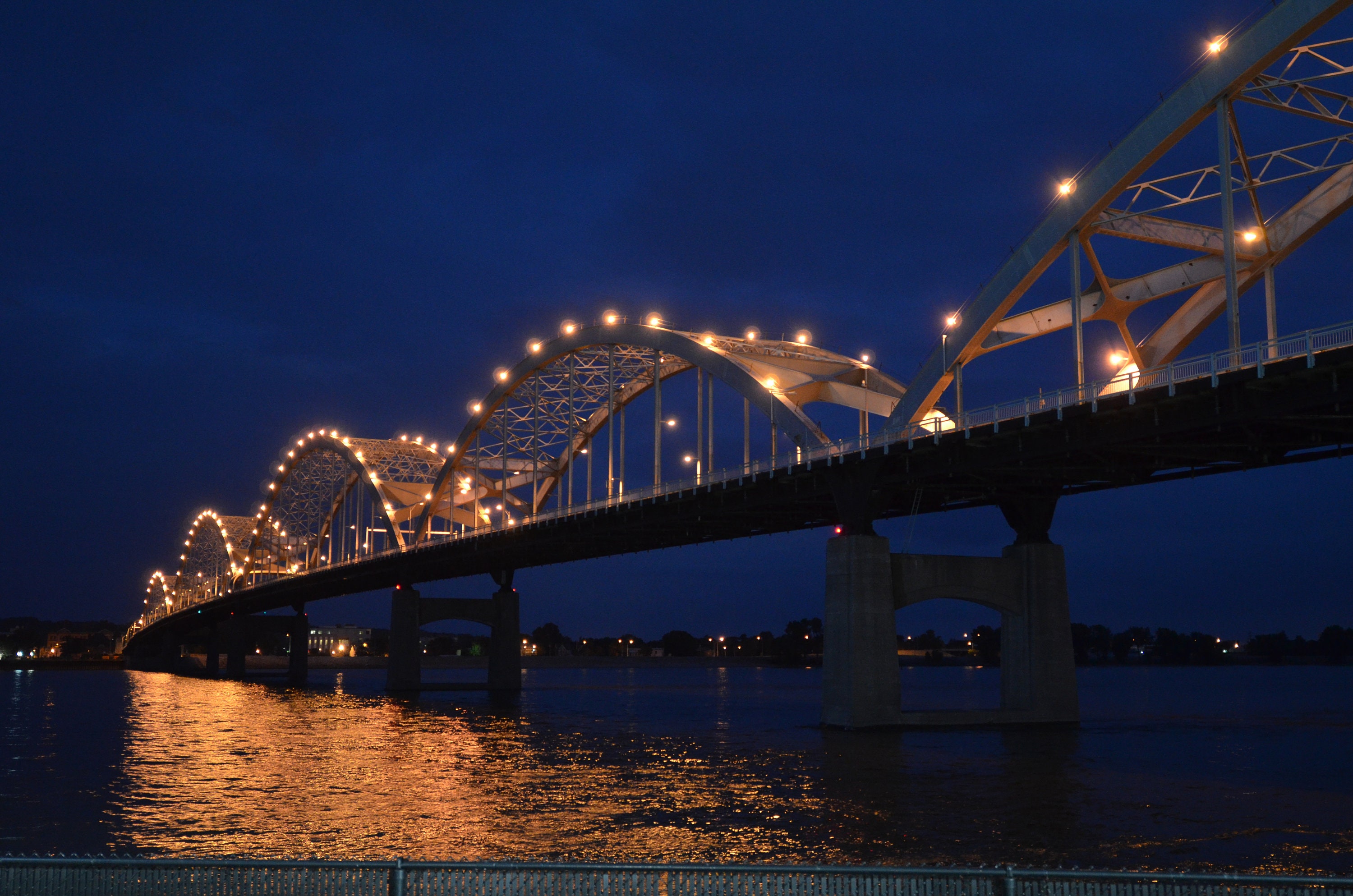 Centennial Bridge at Night, Mississippi River, Quad Cities, Wall