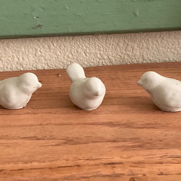 Adorable cement, set of 3 birds, small unique, craft supplies, organic, statues, bird