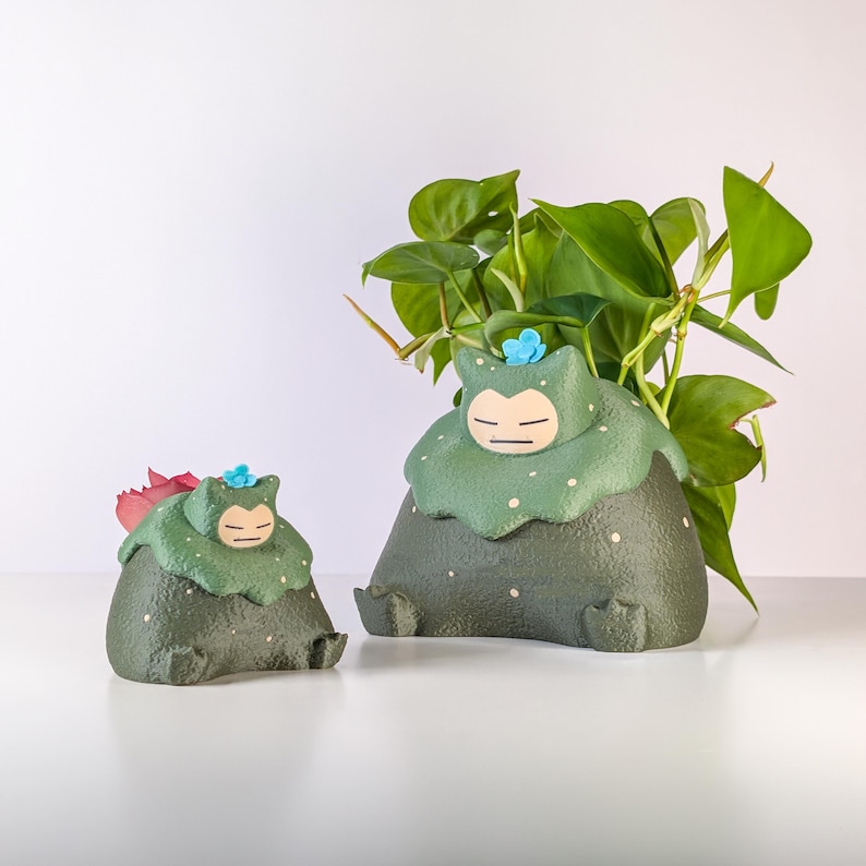 TanookieCo Pokopia Mosslax Figure Planter Pot Pen pot. Snorlax Green Planter gaming decor