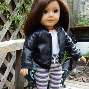 18 cm große Lederjacke für Puppen.  Schwarze Leder Bomberjacke, passend für 18 ""American Girl"" Puppen