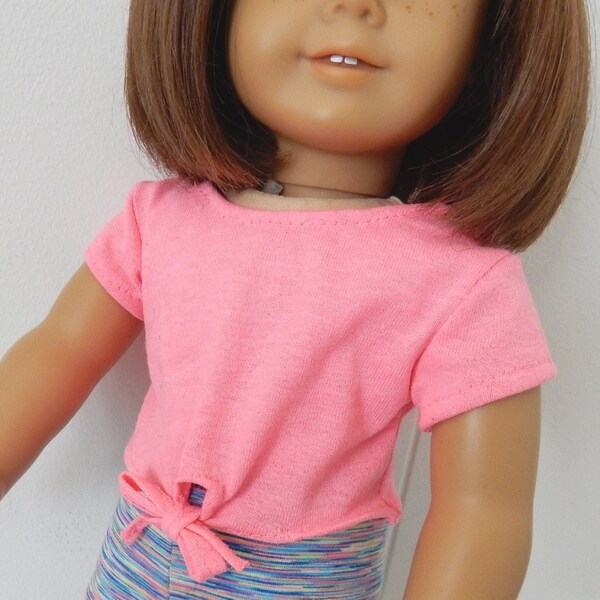 18 inch  doll clothes pink tee shirt fits American Girl doll -  short sleeve ties in front AG doll clothes
