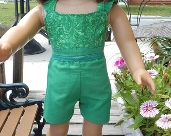 18 inch doll clothes. Green shorts and halter made to fit American Girl Dolls