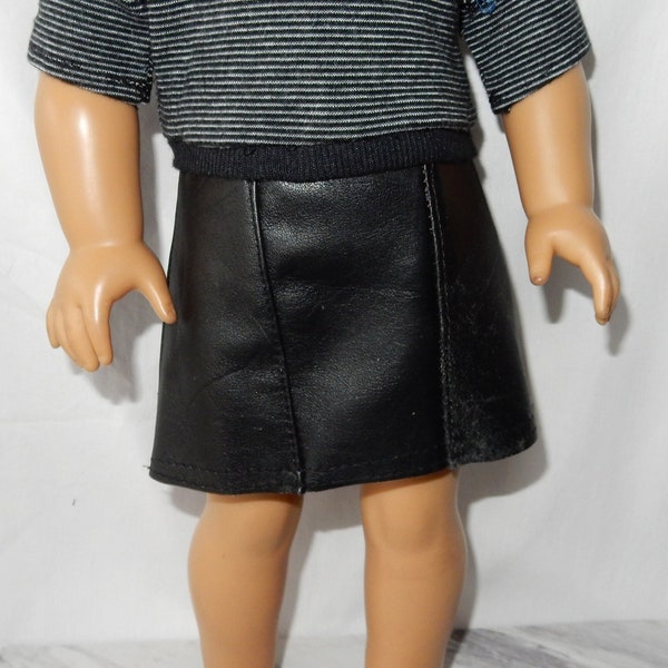 18 inch leather doll clothes. Black leather, A-line skirt. Fits American Girl doll