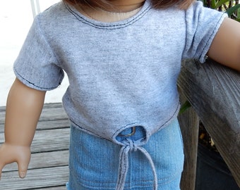 18" doll clothes-Gray Cotton Front-Tie T-Shirt for 18 inch Dolls