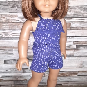18 inch doll clothes for American Girl dolls -  Purple an white print 2 piece halter with shorts.  AG Doll clothes