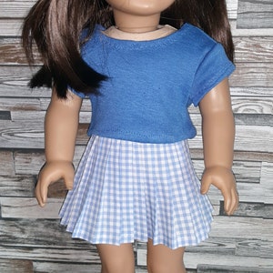 18-inch doll clothes. Blue and white cotton pleated skirt fits American Girl Dolls