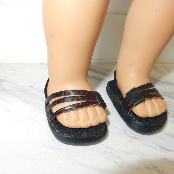 18 inch doll shoes  for American Girl doll - dark brown strappy sandals, genuine leather