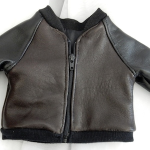 18-inch doll jacket. Genuine Brown and black leather bomber jacket, fits American Girl